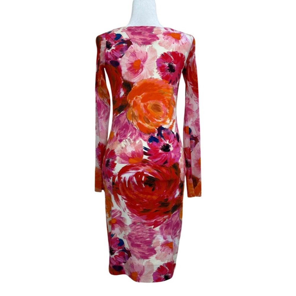 Fuzzi by Jean Paul Gaultier Dress Floral Pink Orange White Stretch Womens Size L - Picture 3 of 7